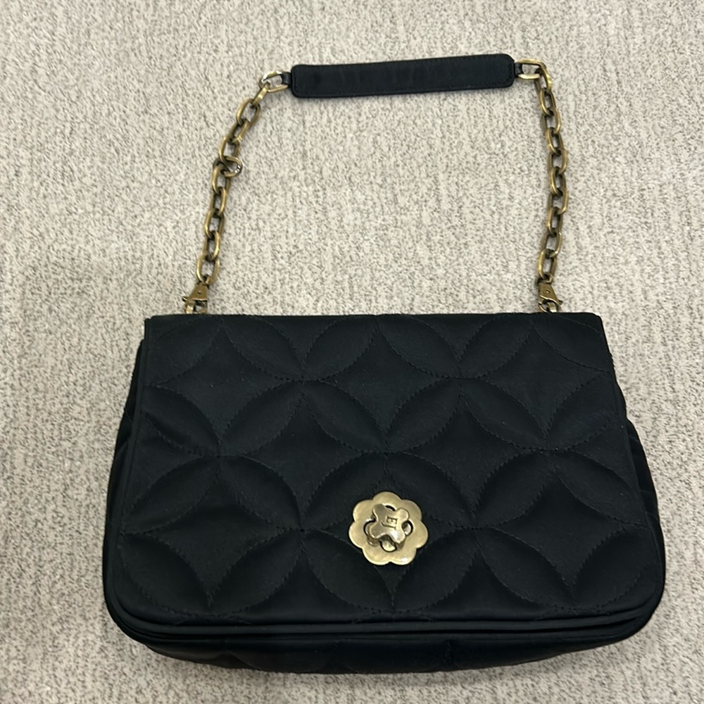 Eric Javitz fabric shoulder bag with gold chain